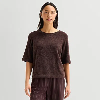 Stylus Womens Crew Neck Short Sleeve Pullover Sweater In Brown