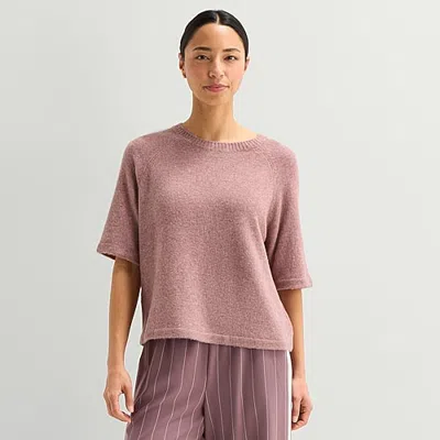 Stylus Womens Crew Neck Short Sleeve Pullover Sweater In Transparent