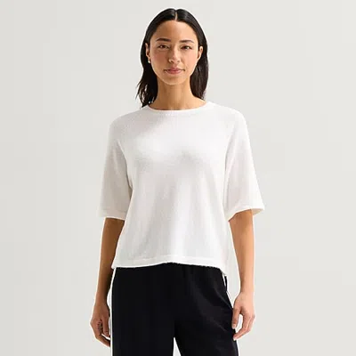 Stylus Womens Crew Neck Short Sleeve Pullover Sweater In White