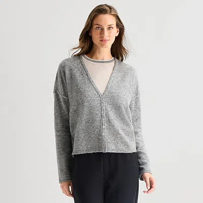 Stylus Womens Long Sleeve Button Cardigan In Gray