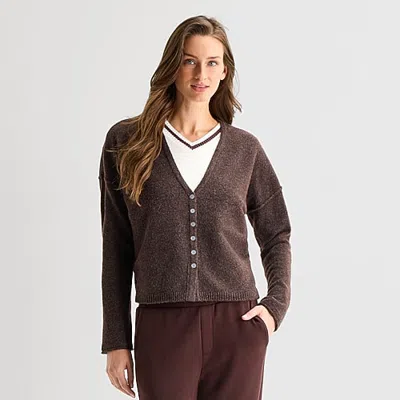 Stylus Womens Long Sleeve Button Cardigan In Transparent
