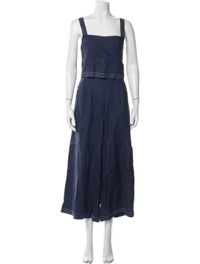 Pre-owned Suboo Linen Square Neckline Jumpsuit In Blue