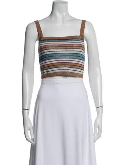 Pre-owned Suboo Striped Square Neckline Crop Top In Metallic/yellow
