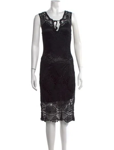 Pre-owned Sue Wong Lace Pattern Midi Length Dress In Blue