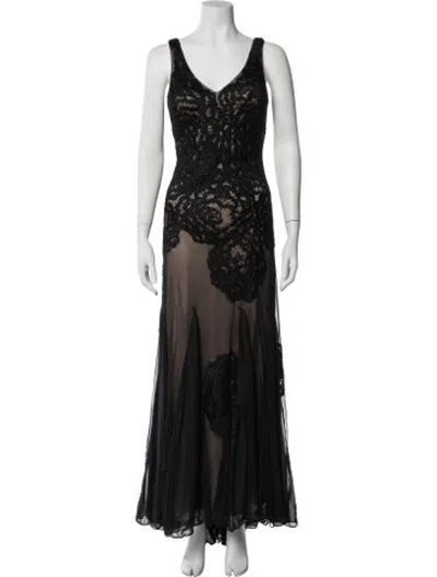 Pre-owned Sue Wong Silk Long Dress In Black