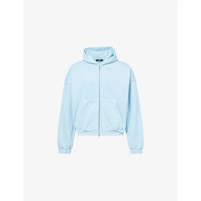Summit Mens Vintage Zip Cotton-jersey Hoody Pale Blue