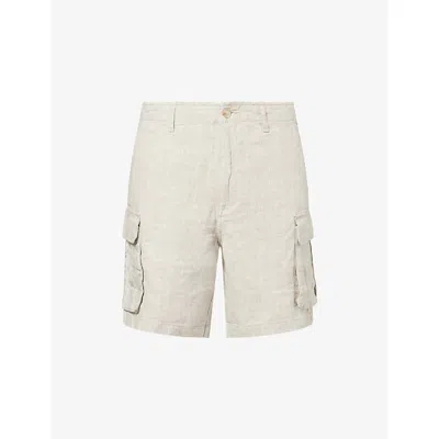 Summit Mens Wide-leg Cargo Linen Shorts Beige Xs