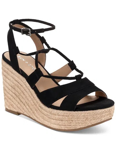Sun + Stone Tiinsleyy Womens Faux Suede Ankle Strap Platform Sandals In Black