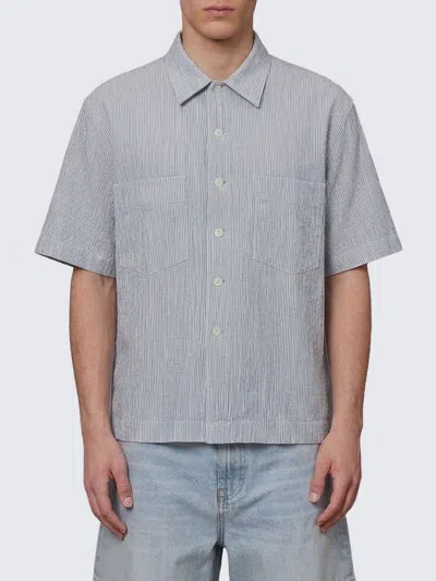 Sunflower Striped Stretch Cotton Shirt In Gray