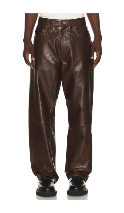 Sunflower Wide Twist Leather Pant In Brown