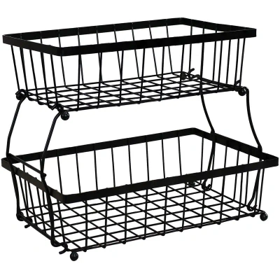 Sunnydaze Decor 2-tier Metal Wire Collapsible Tabletop Storage Basket In Black