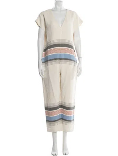 Pre-owned Suno Striped V-neck Jumpsuit In Neutrals
