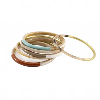Sunshine Tienda Women's Autumn Metallic Bangle Set In Terracotta, Robin's Egg Blue, Dark Beige, Gold In Multi