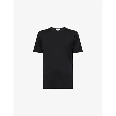 Sunspel Mens  Regular-fit Crewneck Stretch-jersey T-shirt In Black