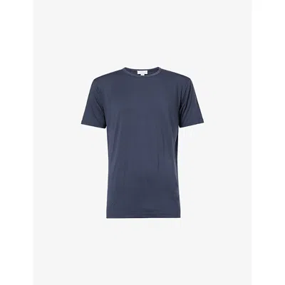 Sunspel Mens  Regular-fit Crewneck Stretch-jersey T-shirt In Blue