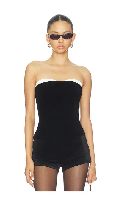 Superdown Anika Strapless Top In Black And White Velvet