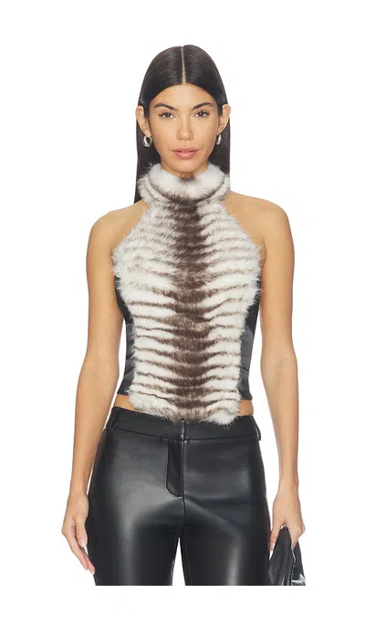 Superdown Jillian Faux Fur Top In White