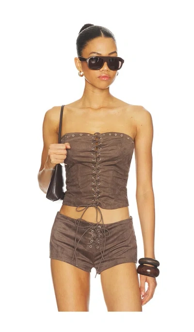 Superdown Spence Faux Suede Top In Grey