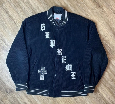 Pre-owned Supreme Cross Old English Cord Bomber In Black