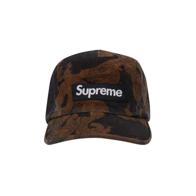 Pre-owned Supreme Flames Jacquard Denim Camp Cap 'washed Black'