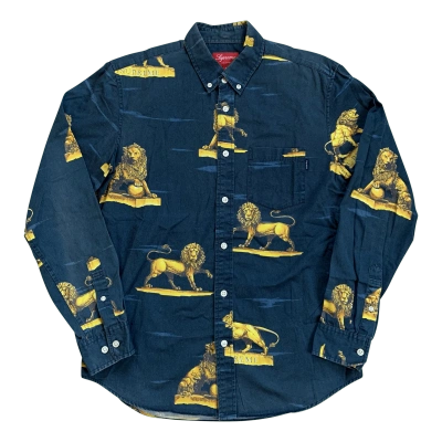 Pre-owned Supreme F/w 2013  Lions Oxford Shirt Size Small In Navy