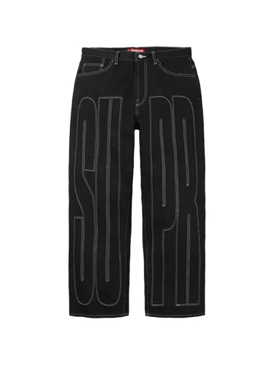 Supreme Inset Spellout Baggy Jeans In Black