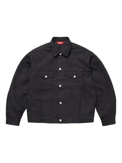 Supreme Jacquard Logos Denim Trucker Jacket In Black