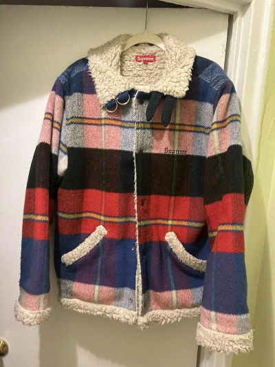 Pre-owned Supreme Shearling Flannel Coat In Red