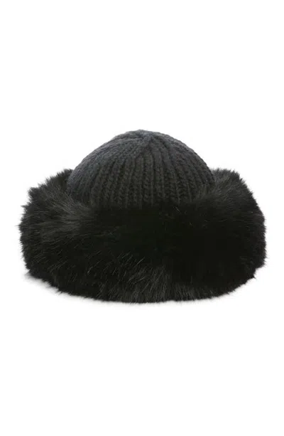 Surell Faux Fur Cuff Hat In Black/black