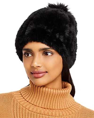 Surell Faux Fur Stretch Knit Beanie In Black