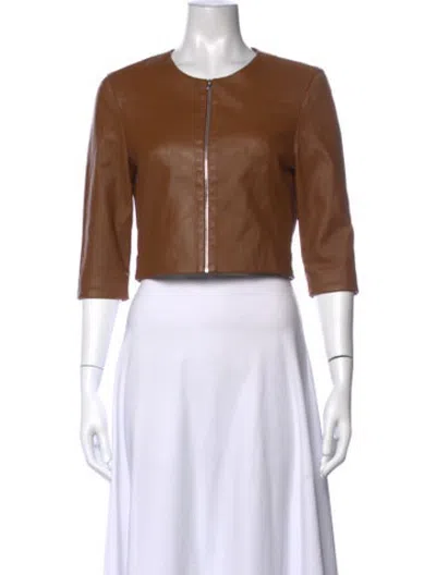 Pre-owned Susan Bender Leather Crew Neck Top In Brown