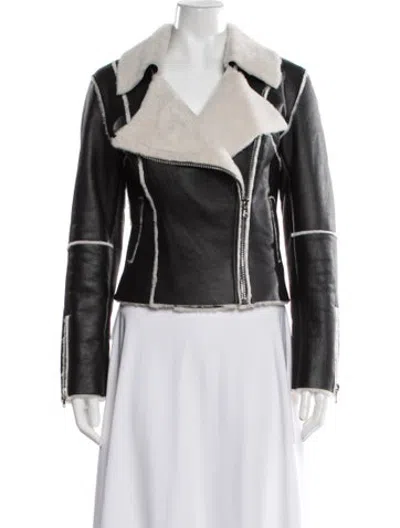 Pre-owned Susan Bender Shearling Biker Jacket In Black
