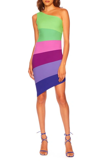 Susana Monaco Colorblock One-shoulder Body-con Dress In Maldives
