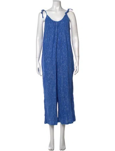 Pre-owned Suzie Kondi Printed Scoop Neck Jumpsuit In Blue