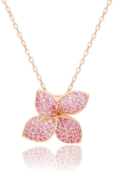 Suzy Levian Pink Sapphire With Diamond Accent Flower Pendant Necklace