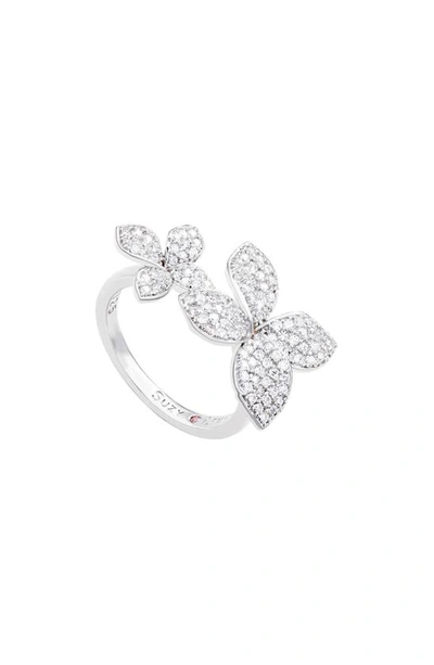 Suzy Levian Sterling Silver Cz Double Flower Ring In White