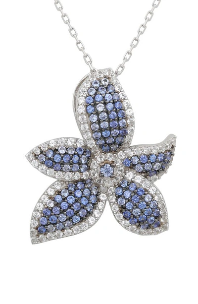 Suzy Levian Sterling Silver Sapphire Pavé & Diamond Accent Flower Pendant Necklace In Blue