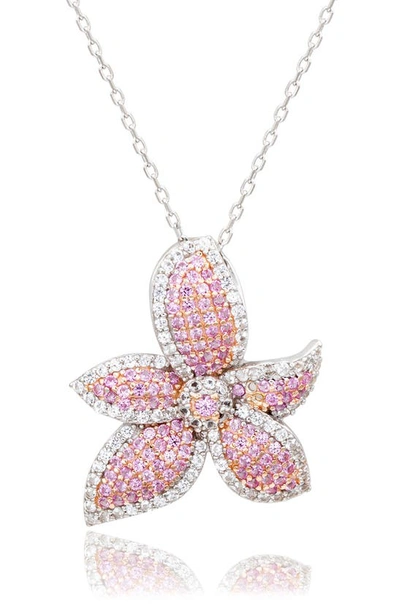 Suzy Levian Sterling Silver Sapphire Pavé & Diamond Accent Flower Pendant Necklace In Pink