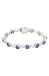 Suzy Levian Sterling Silver Two Tone Sapphire & Diamond Accent Circle Bracelet In Metallic