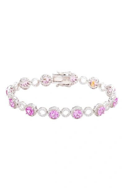 Suzy Levian Sterling Silver Two Tone Sapphire & Diamond Accent Circle Bracelet In Silver/pink
