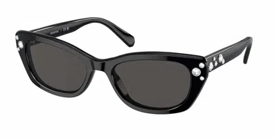 Swarovski Women's Pillow With Crystal Embellishment Sunglasses In Black/ Grey