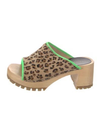 Pre-owned Swedish Hasbeens Ponyhair Animal Print Slides In Neutrals