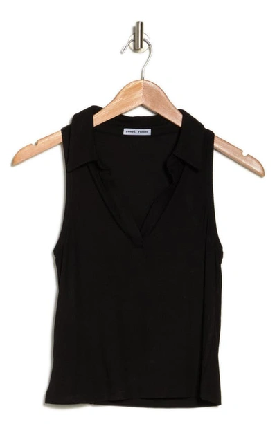 Sweet Romeo Rib Collared Tank In Black ModeSens
