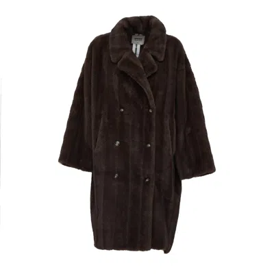 Sword 6.6.44 Long Double-breasted Fake Fur Coat In Brown