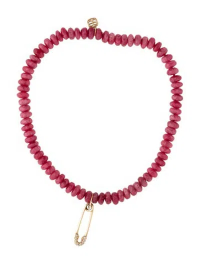 Pre-owned Sydney Evan 14k Diamond & Dyed Quartzite Safety Pin Charm Bracelet, 6.5" In Multicolor