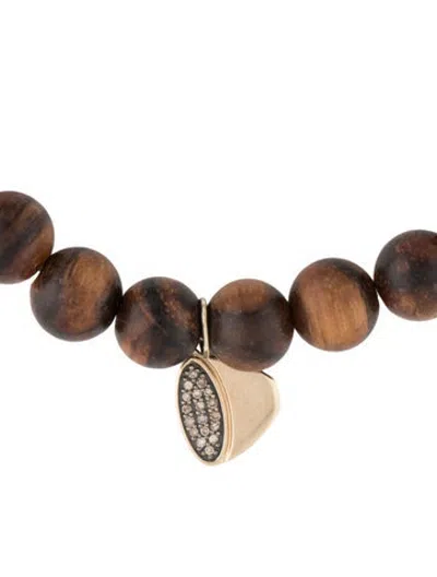 Pre-owned Sydney Evan 14k Diamond Coffee Cup & Wood Bead Bracelet, 6.25" In Multicolor
