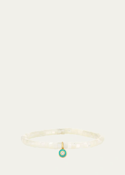 Sydney Evan Enamel Charm Clear Beaded Bracelet In White