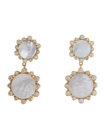 Pre-owned Syna 18k Mother Of Pearl & Diamond Stud Earrings In Multicolor