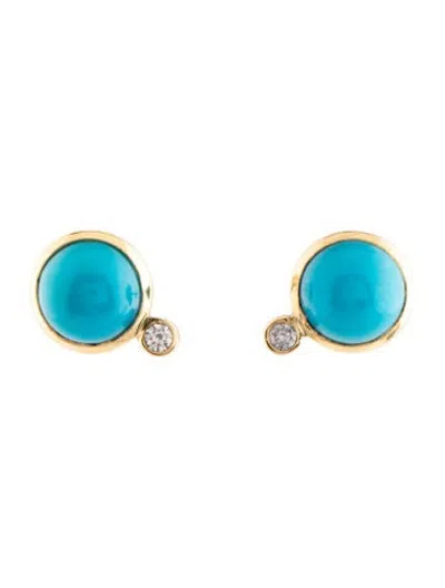 Pre-owned Syna 18k Turquoise & Diamond Cirra Stud Earrings In Multicolor
