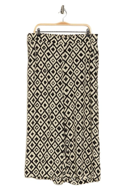T Tahari Crop Wide Leg Palazzo Pants In Ivory/ Black Aztec